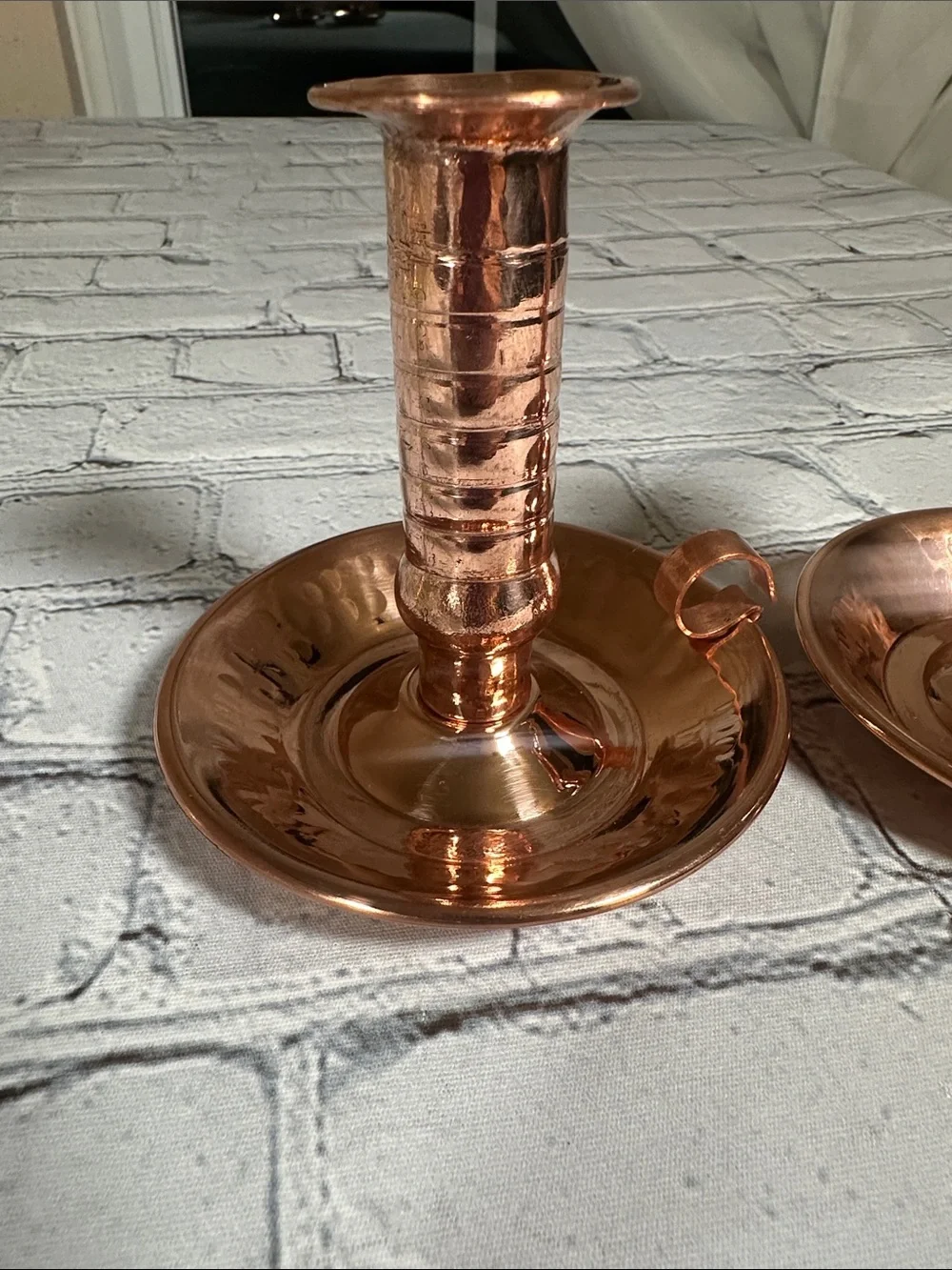 2 Copper Handmade Candle Holder with Handle Vintage Boho Design 4”